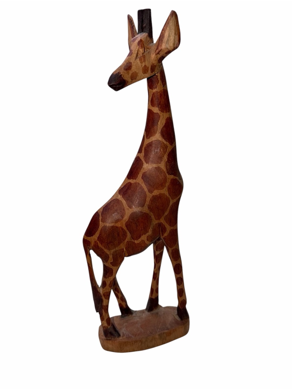 Hand-Carved Brown Giraffe Wood Sculpture - Home Art Décor 12”